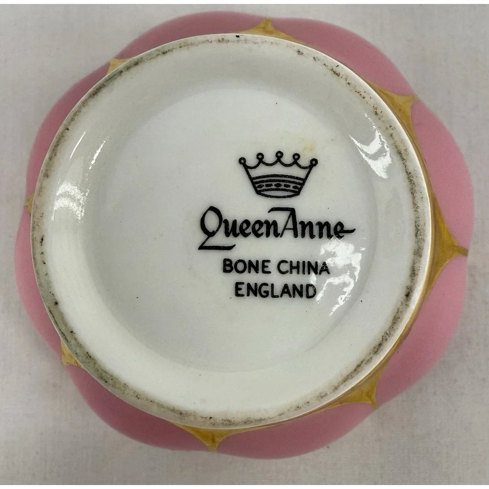 Queen Anne England Bone China‎ Pink Gold Open Creamer Sugar Bowl Set Vintage EUC